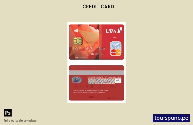 lista para imprimir plantilla de tarjeta mastercard de débito de Liberia UBA Ban
